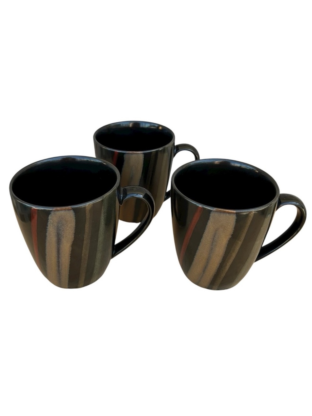 Sango Set Of 3 Avanti Black (pattern 4721) Discontinued Stoneware‎ Coffee Mugs